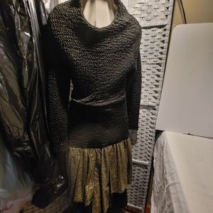 Women's Black Gold Sequence Long Sleeve Evening Dress Oddi Size M